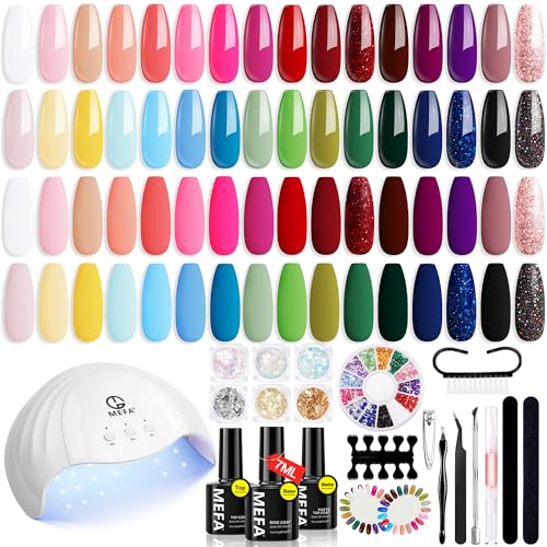 MEFA 56 Pcs Gel Nail Polish Kit with U V Light, 32 Colors Hot Pin...