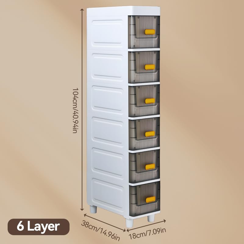 Image of LDQ Slim Storage Cabinet with Drawers - Durable Waterproof PP Organizer for Bathroom /Kitchen /Health - Small Spaces, Snacks, Display & Retail (6layers)