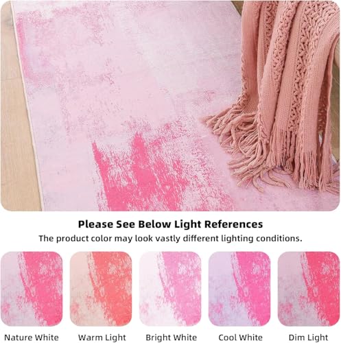 Image of TRUEDAYS Area Rug Washable Pink Rug - 5x7 Rug Modern Abstract Rug for Entryway College Dorm Living Room Bedroom - Soft Low Pile Indoor Carpet with Non-Slip Backing for Home Decor