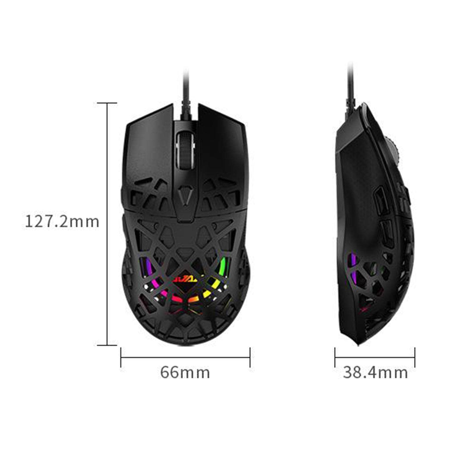5 set di mouse da gioco RGB ultraleggero con design a nido d'ape cablato per computer nero
