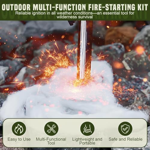 2 Stück Feuerstein Survival mit 16 Wasserdichten Zunder und Aufbewahrungstasche,Feuerstahl mit Handmade Griff,Feuerstahl,FeuerstahlOutdoor,Magnesium feuerstarter,für Camping, Wandern, Bushcraft