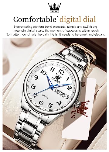 Image of OLEVS Mens Watch Stainless Steel Analog Quartz Watches for Men Day Date Easy Read Diamond Waterproof Dress Luxury Classic Casual Big Face Blue /Black /Gold /Silver Roman Arabic Numerals Men's Wrist Watch