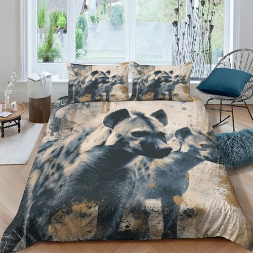 Parure de lit imprimée hyène en microfibre ultra douce, finitions premium et zippée - 4