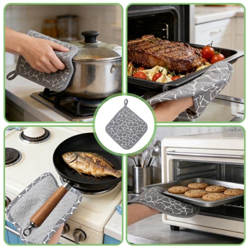 MINGBOLIN 4 Stück Silikon Topflappen Set rutschfest & Hitzebeständig, Waschbare Küchen Topflappen zum Kochen Backen Grillen Küchenzubehör