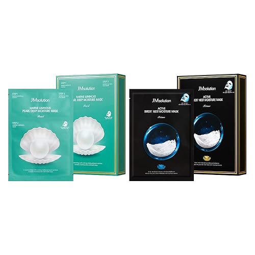 JMSOLUTION Paquete de máscara facial 20EA Bird Nest & Marine Luminous Pearl Deep Moisture Máscara de cuidado de la piel de 3 pasos - Impulsar el