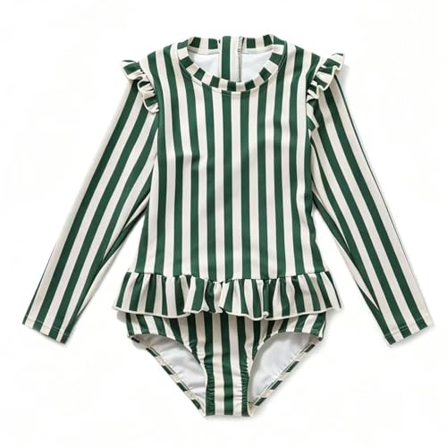 Image of Girls One Piece Swimsuits Zipper Rash Guard Long Sleeve Bathing Suit with Ruffle Hem UPF50+