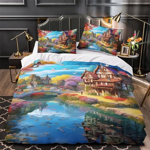 Housse de couette chalet de montagne 140x200cm lit simple zip