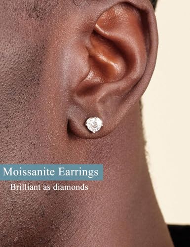 Moissanite Stud Earrings 18K White Gold Plated Sterling Silver Stud Earrings for Women Men Hypoallergenic Round Cut D Color VVS1 Clarity Lab Created Simulated Diamond Earrings 0.3-2ct Screw Back Push Back3