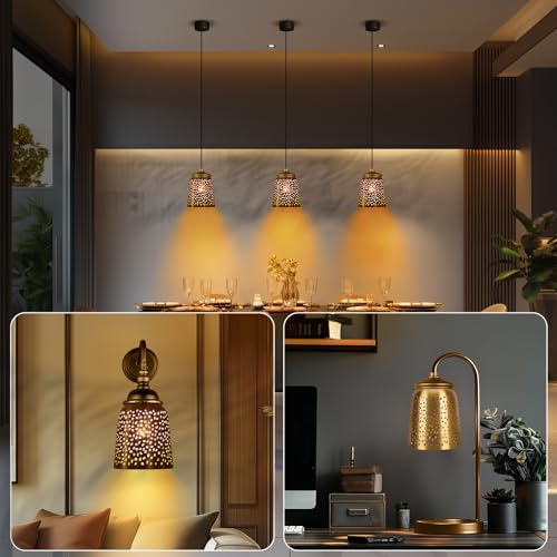 Image of Ceiling Fan Light Covers Replacements with 1.6 inch Fitter, ALUCSET 5.6 inch Height and 5 inchDiameter, Metal Bell Shaped Light Fixture Cover Fits Pendant Light Chandeliers Wall Sconces,Yellow Brass&Gold