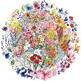 カラフルなフラワーステッカー100枚 – PET防水花柄デカールマルチカラー花&花–ジャーナル、ボトル、封筒、ラップトップ&クラフト用のエレガントなステッカー–ティーン&アダルト