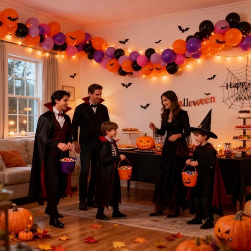 Image of Pink Halloween Balloon Garland Arch Kit,Purple Black Balloons with 3D Bats Decor,Spider Foil Balloon for Halloween Birthday Party Supplies Decorations