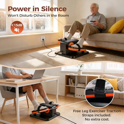 Image of ESL Under Desk Elliptical, Electric Elliptical Leg Exerciser for Seniors | 12 Speed Adjustable, Quiet Elliptical Exercise Machine with Remote, Seated Pedal Exerciser with Strap, Portable