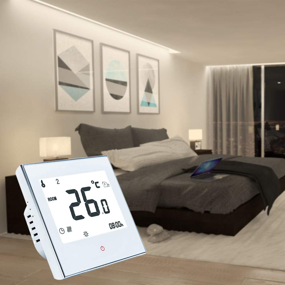 Decdeal Termostat pokojowy, ogrzewanie podłogowe, ogrzewanie elektryczne, termostat 16 A, 95-240 V, tygodniowy, programowalny ekran dotykowy LCD, termostat ścienny