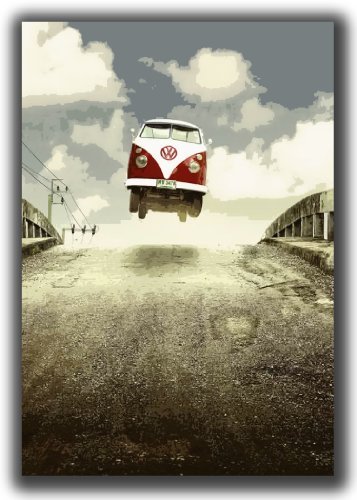 Stampa su tela camper VW Volkswagen 30,48 x 40,64 cm, con cornice e pronta da appendere