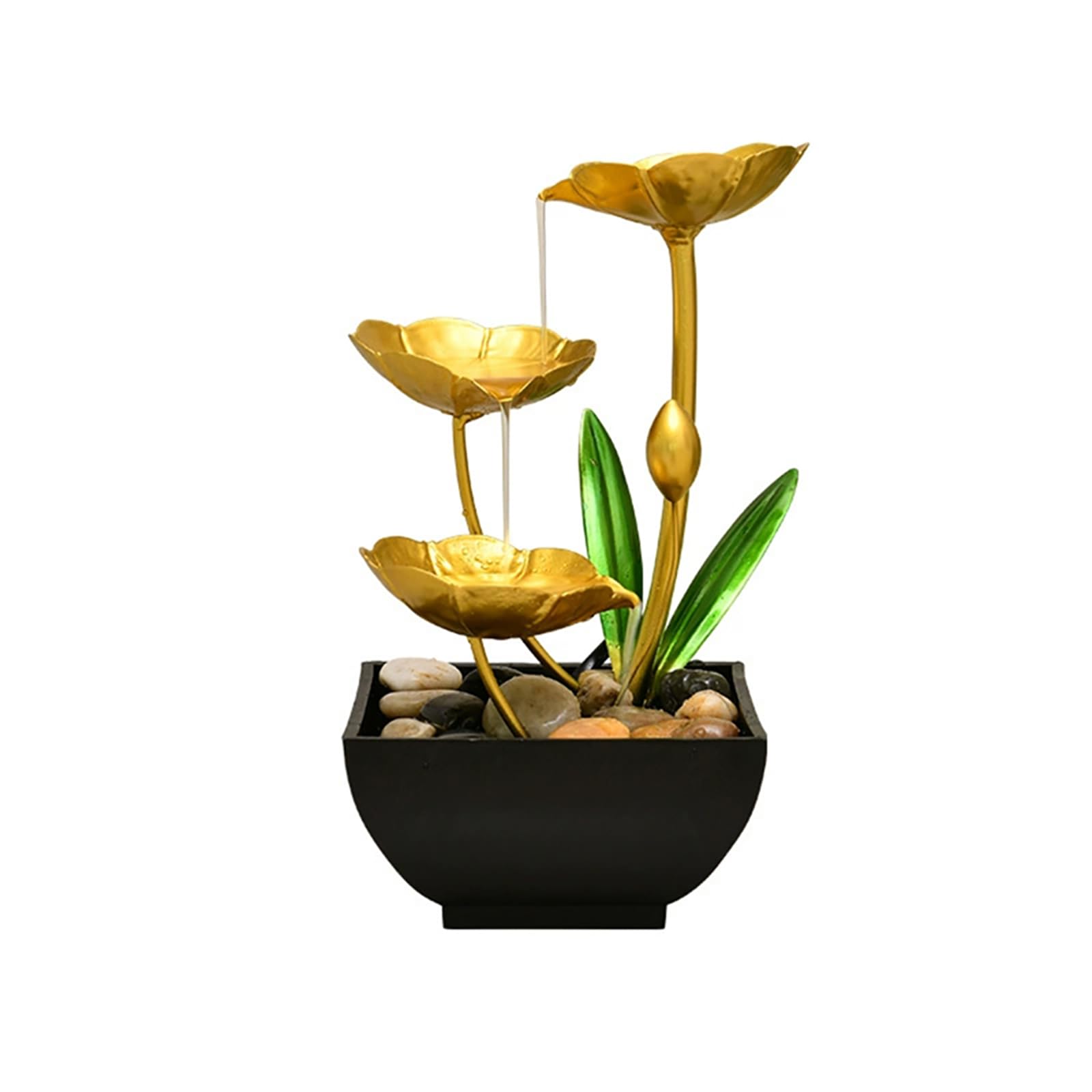 Gold Tabletop Water Fountain, Fall Decor Desktop Waterfall, Indoor Lotus Desktop Decorative Fountain, Home Bathroom Bedroom Decor.