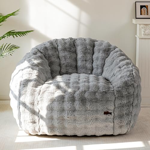 Image of MAXYOYO Giant Bean Bag Chair for Adults, Stuffed Shell-Shaped Large Bean Bag Couch, Cozy Living Room Chair with Filler, Floor Sofa Lazy Sofa for Bedroom Living Room, Grey