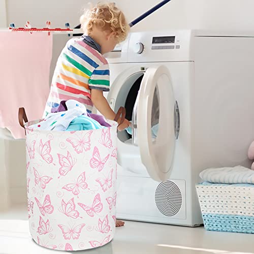 CLOCOR Pink Laundry Basket,Waterproof Nursery Hamper for Baby Girl ,Collapsible Storage Baskets for Girls Bedroom,Kids Toys Storage Bin,Room Decor,Gift Basket（Pink Butterfly - Thumbnail 4