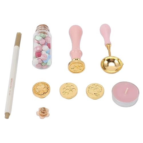 Miniatura 2 de Jeanoko Kit de sellos reemplazables con patrones de sello de cera con mango de sello de madera, broche Sakura para el hogar, escuela, oficina,