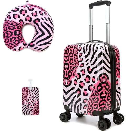 Image of Kids Luggage with Spinner Wheels Carry on Suitcases for Girls 2 Piece Luggage Sets 16 inch Toddler Suitcase for Kids Rolling Suitcase Airline Approved (Pink Leopard)