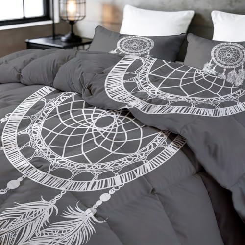 Edredón de plumas geométrico gris de alta densidad lavable para cama individual 5