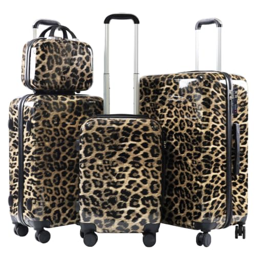 4-Piece Leopard Luggage Set Hardshell Carry On 360 Wheels & Combo Lock