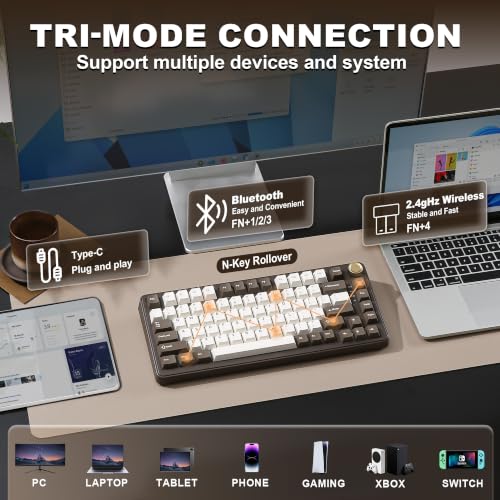 Image of YUNZII B75 PRO Wireless Mechanical Keyboard,75% Layout with Knob,Hot Swap Gasket Structure,Creamy Pre-lubed Switches,RGB Backlit,Bluetooth /Type-C /2.4G for Win /Mac (Coffee Brown, Milk Switch)