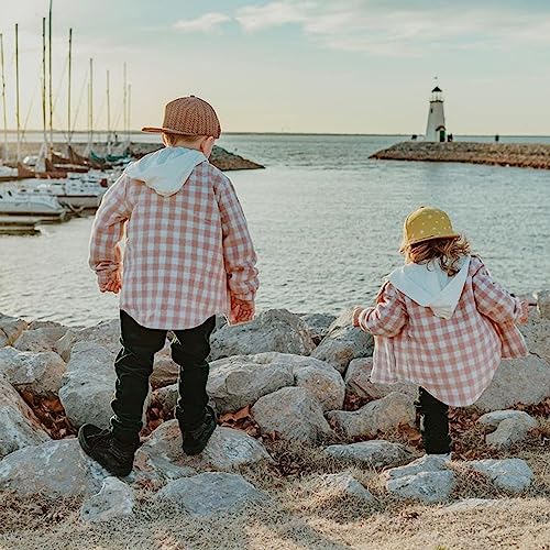 Douhoow Toddler Baby Plaid Jacket Baby Boy GIrl Flannel Hoodies Zip Up Hooded Fall Winter Outerwear Coat (Khaki, 18-24 Months) - Thumbnail 7