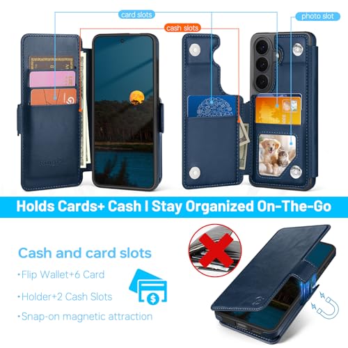 RingPi Designed for Samsung Galaxy S26 Case Wallet with Card Holder,[Full Front & Back Protection][Magnetic Clasp Cover][RFID Blocking Leather] Shockproof,Unisex Case for Samsung S26, Blue by RingPi - Image 3
