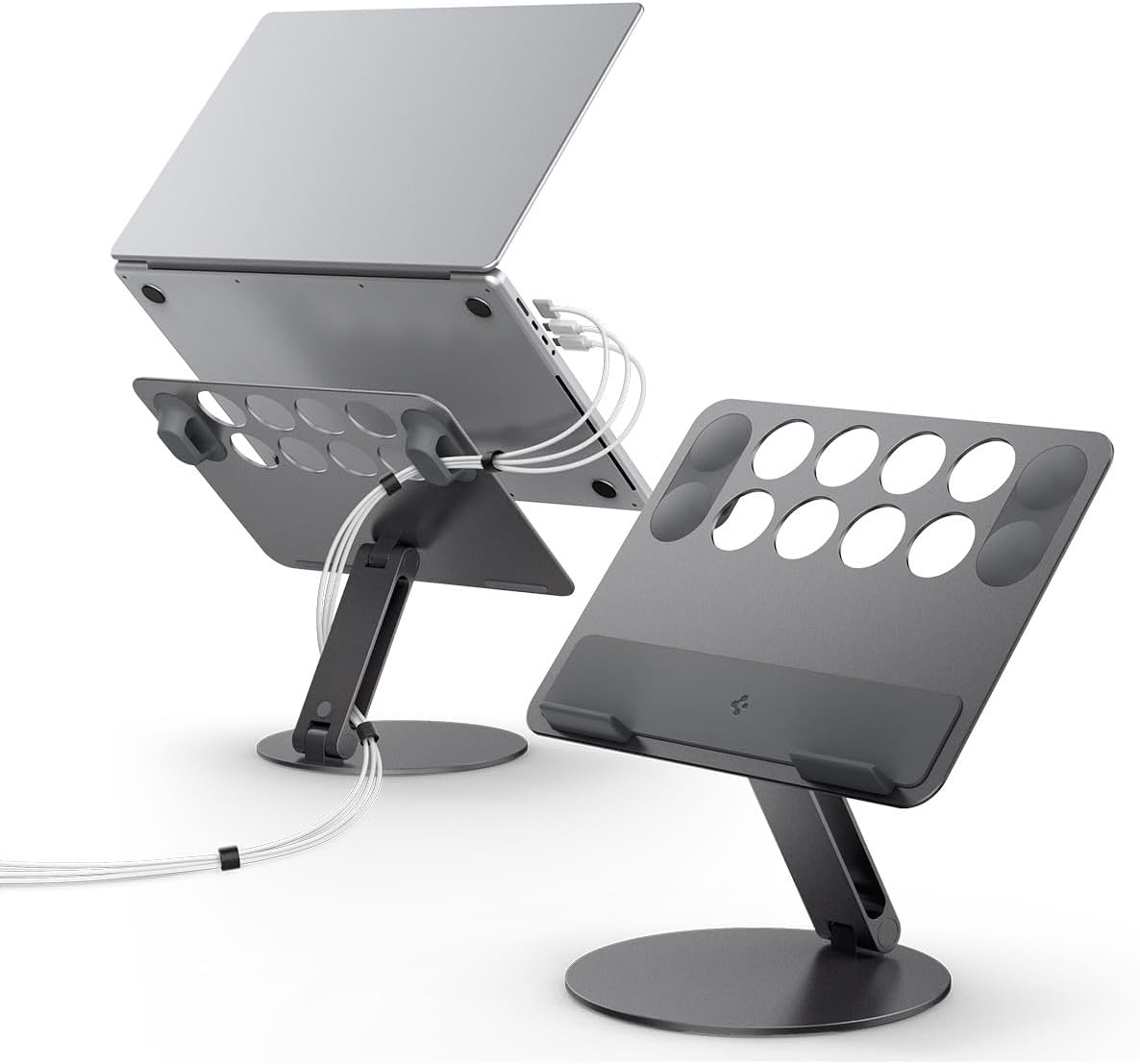 Spigen Adjustable Laptop Desk Stand with Cable Management Organizer Portable Compatible with Mac, Dell, HP, Lenovo and More - Space Gray (LD206C)