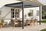 CAZEBOO Pergola Bioclimatique Adossée Piana 3x2,5m Aluminium Gris Anthracite RAL 7016   Lames Orientables 0 à 110° Acier   Protection Terrasse 7,8m²   Résistance Vent 70 km/h   Manivelle Incluse
