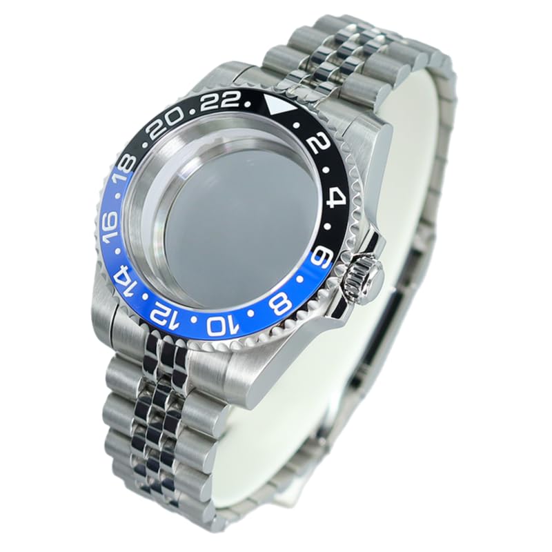 FEIYASHI Two-Tone GMT Steel Diver Watch Case 200m Waterproof for NH35/34/36/38 4R36 Miyota8215 ETA2824 Movement (Glass Bottom Cover 6 for NH35/34/36/38 Movement)