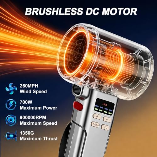 VortLab 730PRO Car Blower for Drying Cordless | Up to 260MPH 740CFM Turbo Dryer Air Leaf Blower | Detachable Handle, 1.5H Type-C 3A Fast Charge, 5 Speeds, for Car/Hood/Yard/Sawdust/Fluffy Snow by VortLab - Image 4