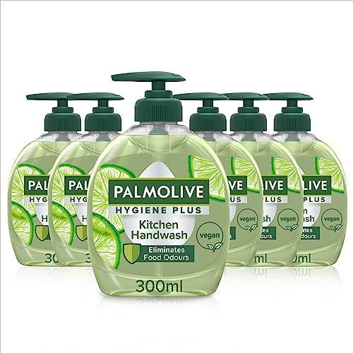 Palmolive Hygiene Plus Kitchen Antibacterial Hand Soap 6x300ml, antibacterial soap, with a natural antibacterial ingredient, with lime extract, eliminates odours, vegan hand wash