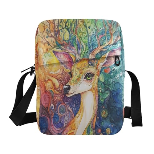 mens messenger bag Crossbody Small Bag For Women Woman Shoulder Handbags Adjustable Strap for outdoor sports outdoor sports- Colorful Deer