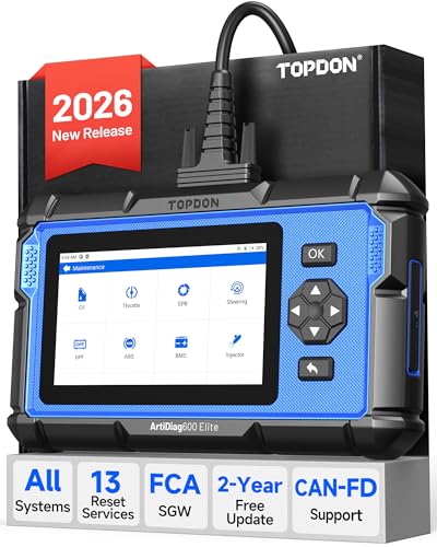 TOPDON ArtiDiag600 Elite, OBD2 Scanner, Full-System Car Diagnostic Tool, 13+ Services, FCA AutoAuth,...