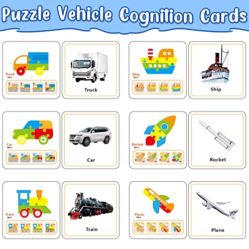 Wooden Vehicle Puzzles Toy Gift For 1, 2, 3 Years Old Boys Girls, Toddler Best Birthday Gift With 6 Vehicle Baby Montessori Color Shapes Learning Puzzles - Kids Educational Developmental Toys #TOP4