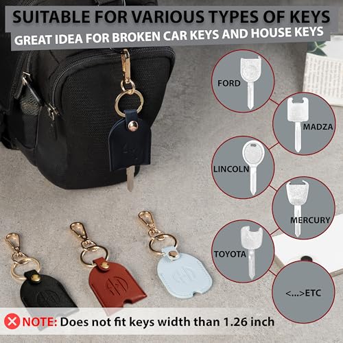 Image of Leather Keys Sleeve for Broken Car Key Loop Replacement, Keychain Cover Cute Protector and Holder for Men, Women
