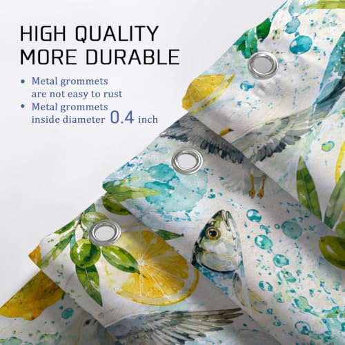 Rideau de douche poisson nature côtière lavable avec crochets - 8