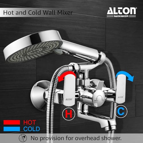 Image of ALTON QDRL5895 Brass Wall Mixer With 5-Function Hand Shower, SS-304 Grade 1.5 Meter Tube and Crutch, Chrome Finish