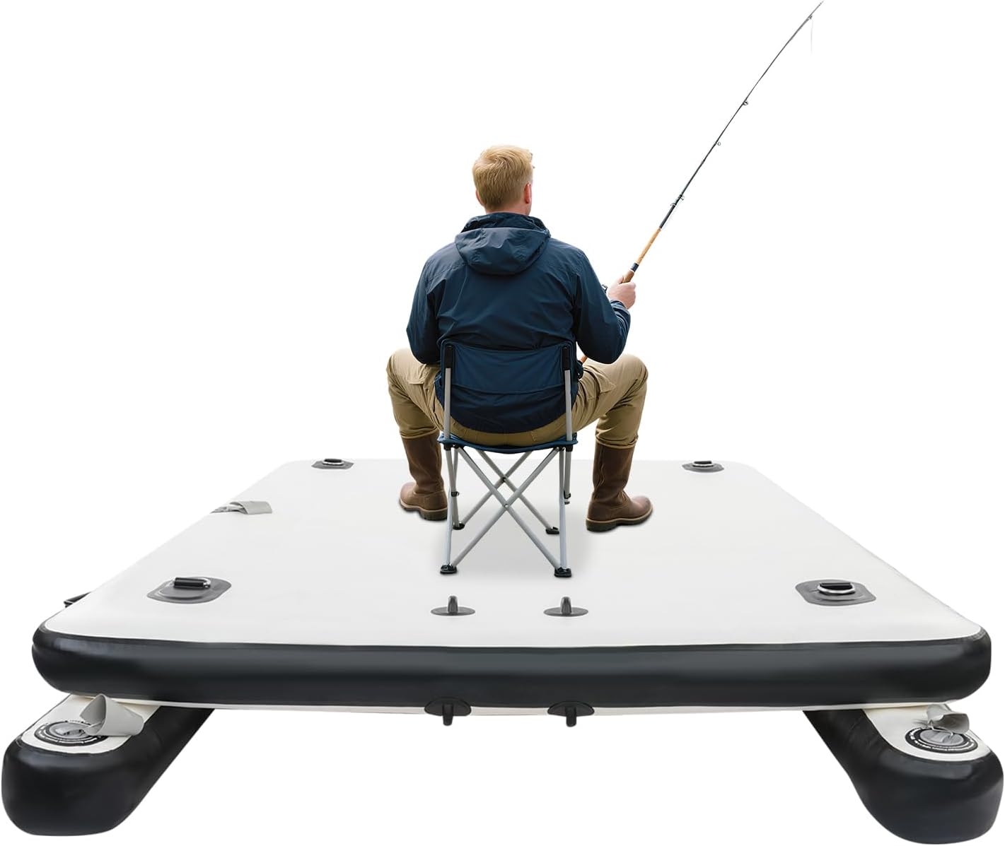 Portable Inflatable Fishing Boat, 250x160cm Multi-Person PVC Floating Swim Dock, Inflatable Lake Deck with Oars, 400kg Load, Leisure, Yoga, Photography, Fishing Platform for Lake, River, Water Sports