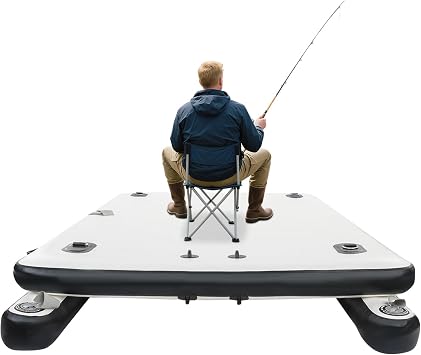 Portable Inflatable Fishing Boat, 250x160cm Multi-Person PVC Floating Swim Dock, Inflatable Lake Deck with Oars, 400kg Load, Leisure, Yoga, Photography, Fishing Platform for Lake, River, Water Sports