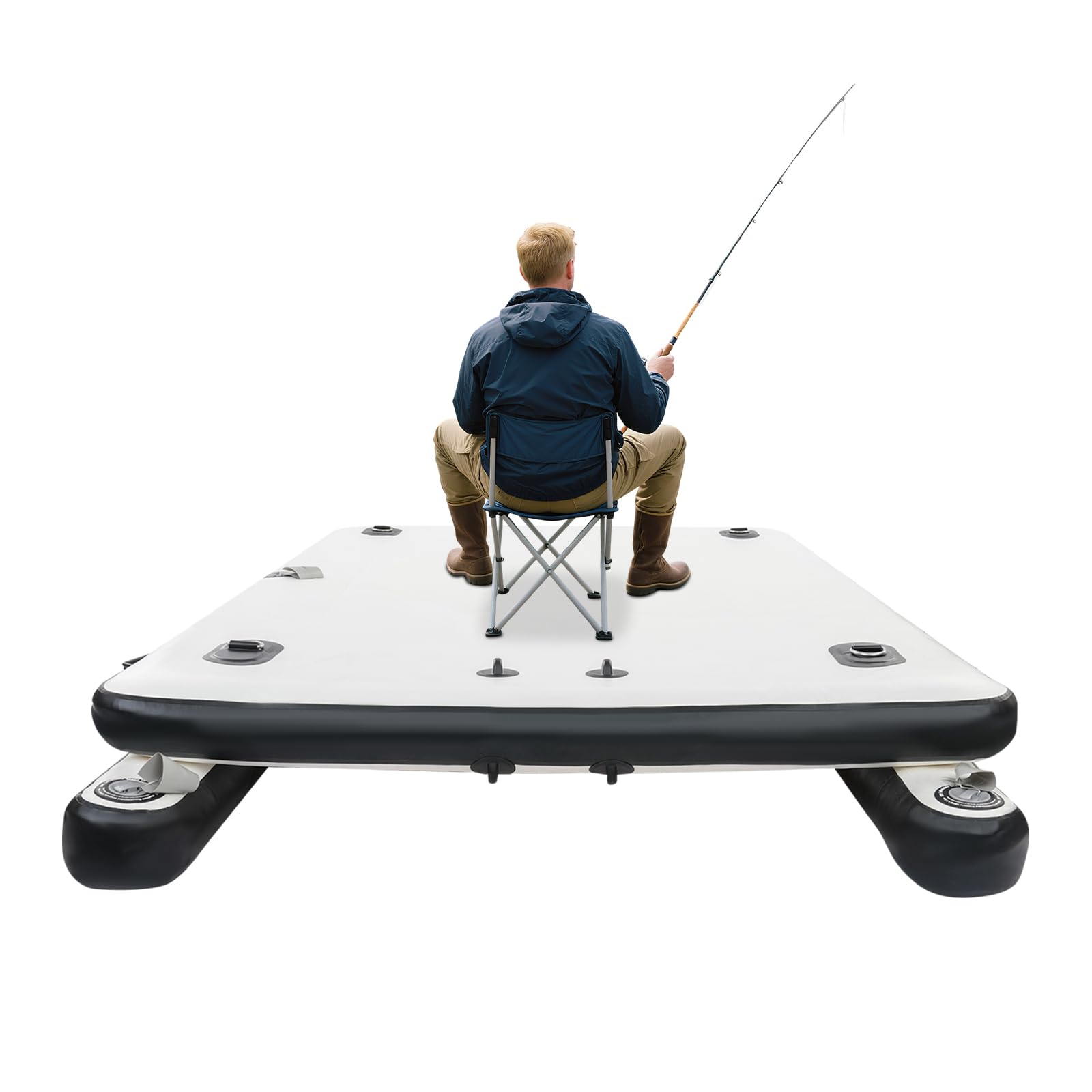 Piattaforma galleggiante gonfiabile, portata 400 kg, barca da pesca gonfiabile, con pompa ad aria a doppia azione, con fuoribordo per pesca, lago, piscina (250 x 160 x 15 cm)