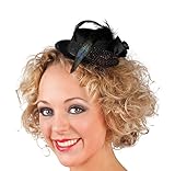 Boland 76312 - Mini-Hut Nicolette, Schwarz, Haarreif mit Hut, Federn, Blüte, Kopfschmuck, Kostüm, Karneval, Mottoparty
