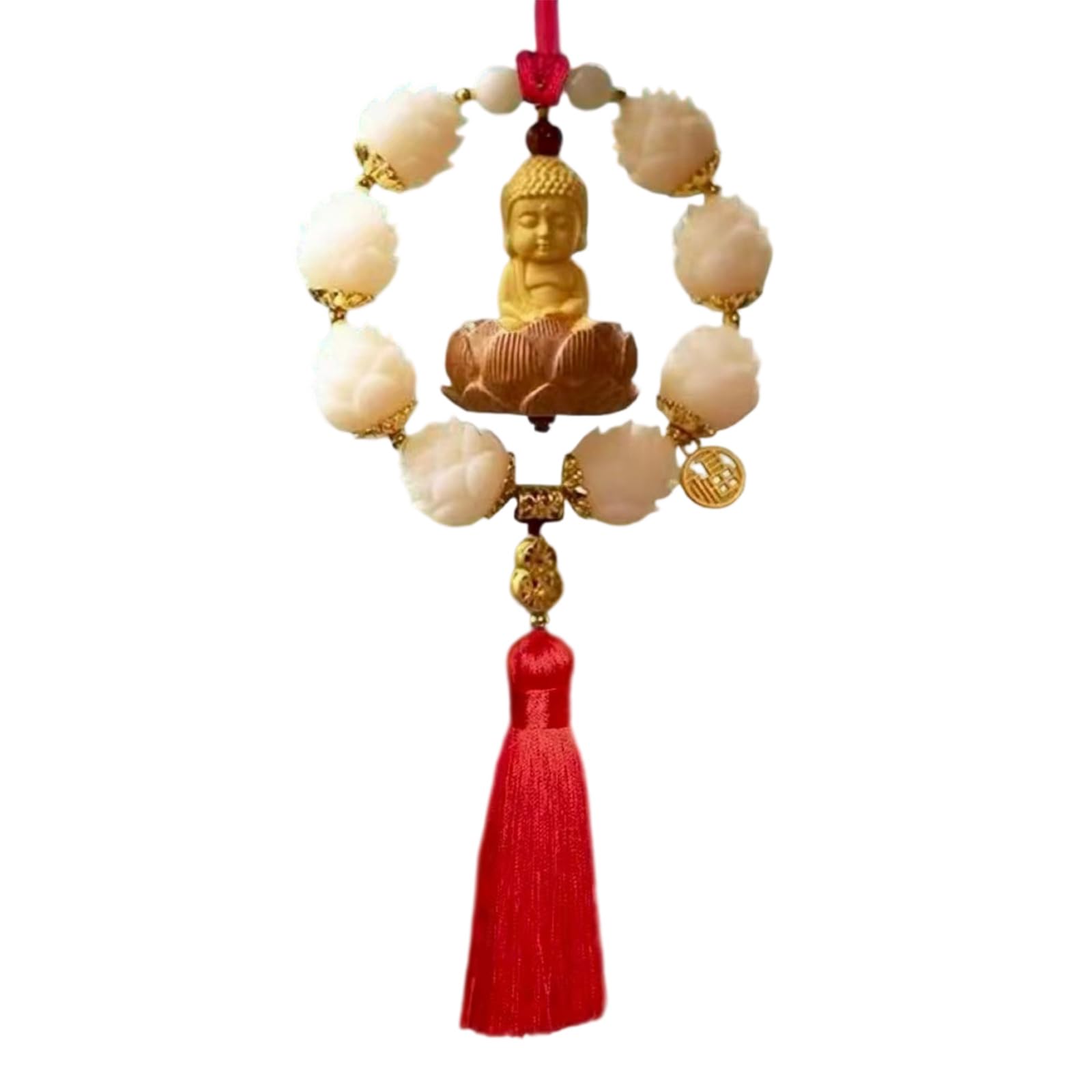 Hand Carved Buddhist Car Hanging Ornament Natural Boxwood for Safe Travel Blessing Vehicle Interior Decors Driving Buddhist Ornament