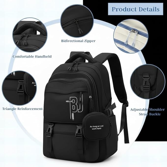 Image of Laptop Backpack for Women & Men with Multiple Pocket- Waterproof Travel Backpack Fits 15.6 Inch Laptop, Stylish College Bag for School, Camping, Travel Large Capacity Backpack (Black)