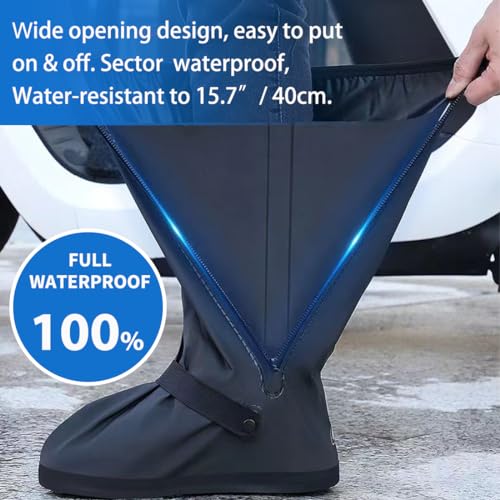 Image of Waterproof Shoe Covers for Rain, Outdoor Cycling Non-Slip Rain Boots Covers Foldable Reusable Overshoes with Reflector for Women & Men