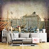 Murales de pared de tamaño personalizado, diseño de góndolas vintage de Venecia, vista al puerto, escena retro de crucero, tela de pared autoadhesiva (sin PVC), papel tapiz extraíble para sala de