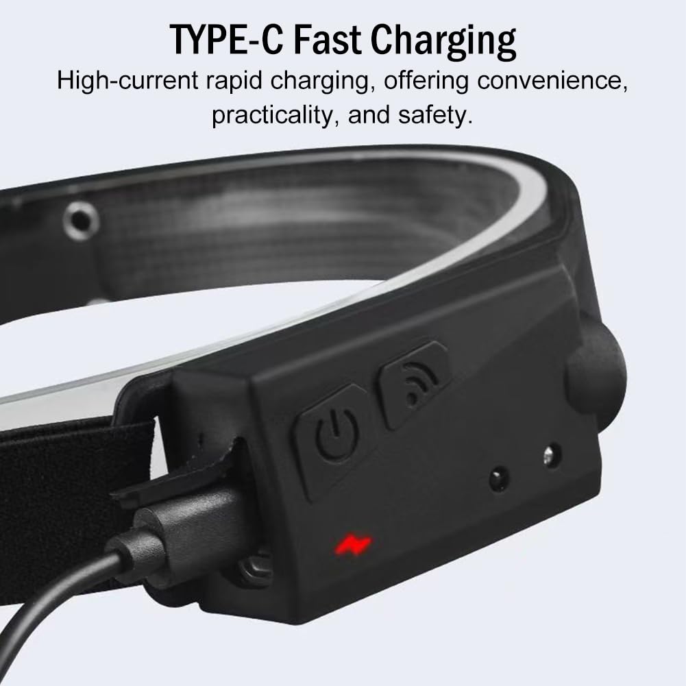 Linterna Frontal LED Recargable, Alta Potencia, Sensor Movimiento, 5 Modos, Impermeable, TYPE-C