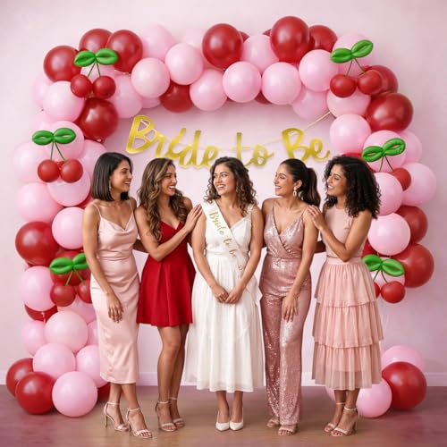 Image of Party Propz Cherry Theme Bridal Shower Decoration Kit - 61 Pcs Bride to Be Banner Kit with Bride to Be Sash and Balloons, Bridal Shower Decorations, Bachelorette Party Decorations (Cardstock, Latex)