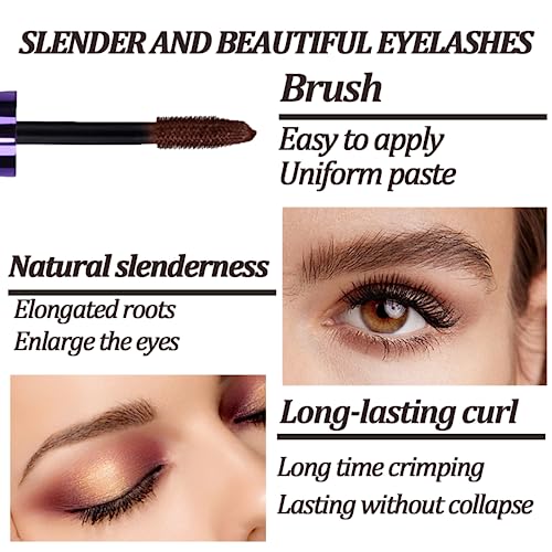 5D Primer Waterproof Mascara - Brown Mascara Long Lasting Thick - Smudge-Proof Fiber Mascara - Natural Length Durable Curling Mascara - My Amazing Lashes Mascara - on Halloween Christmas Stage (Brown) - Image 3
